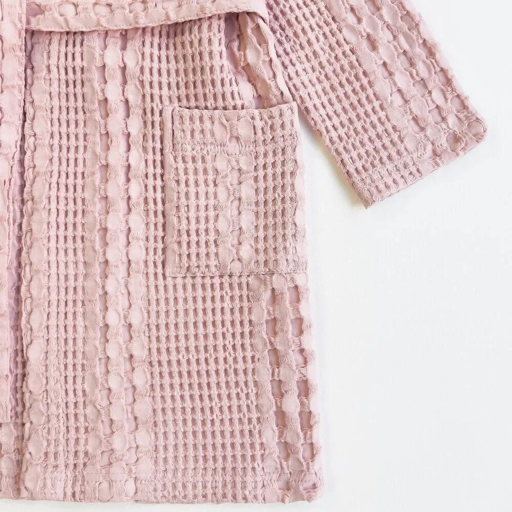 100% Organic Waffle Cotton Bathrobe Pink L/XL
